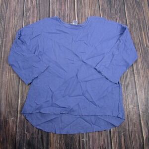 Magellan's Travel Gear Top Women Large Blue Cotton Gauze 3/4 Sleeve Blouse